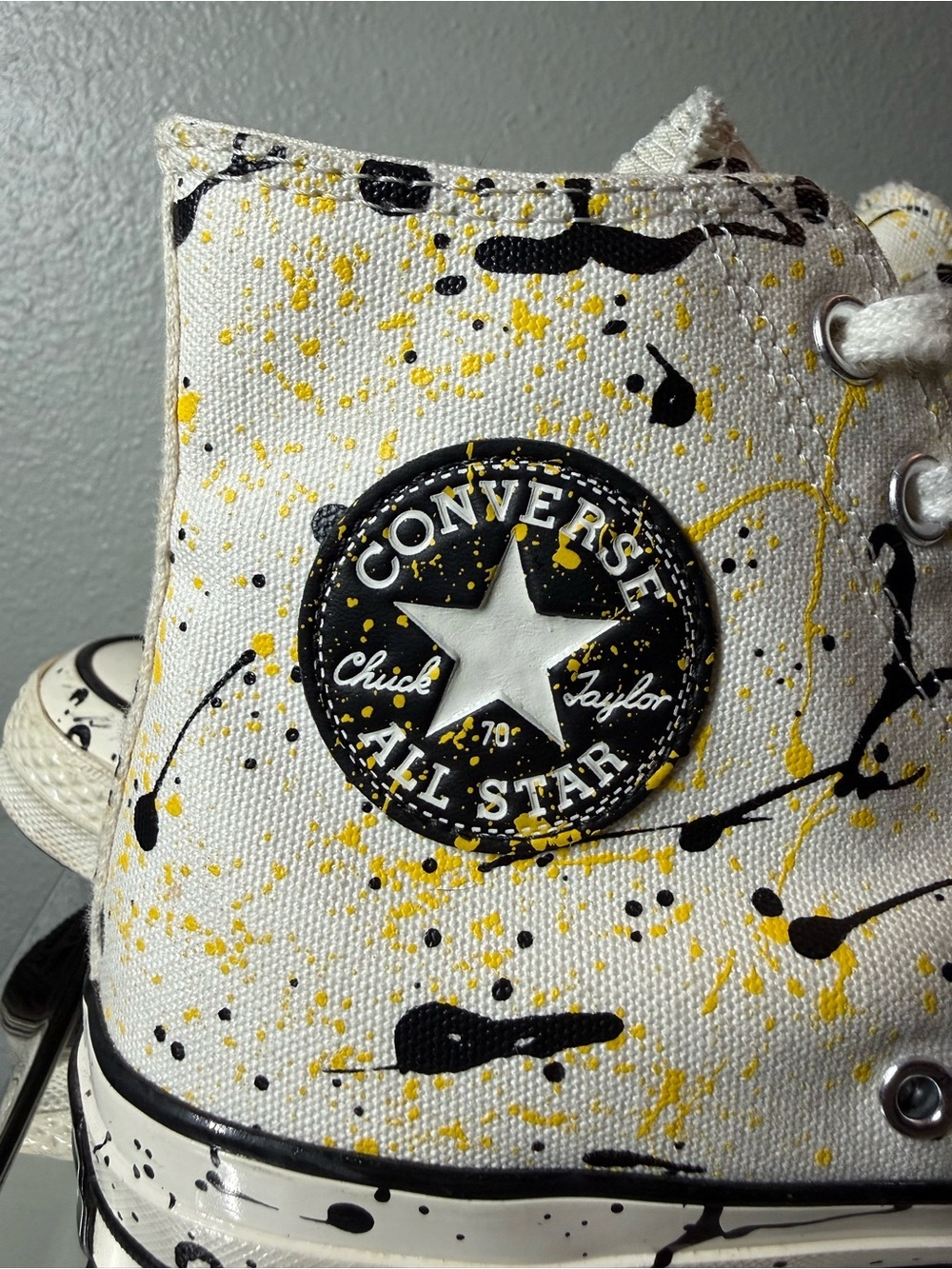 Converse Chuck 70 High Top Paint Splatter Sneakers White Black Yellow Women’s 10 - Picture 2 of 7
